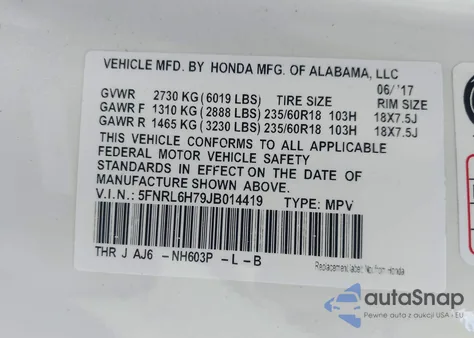 2018 Honda Odyssey Ex-L from USA, damaged, VIN 5FNRL6H79JB014419